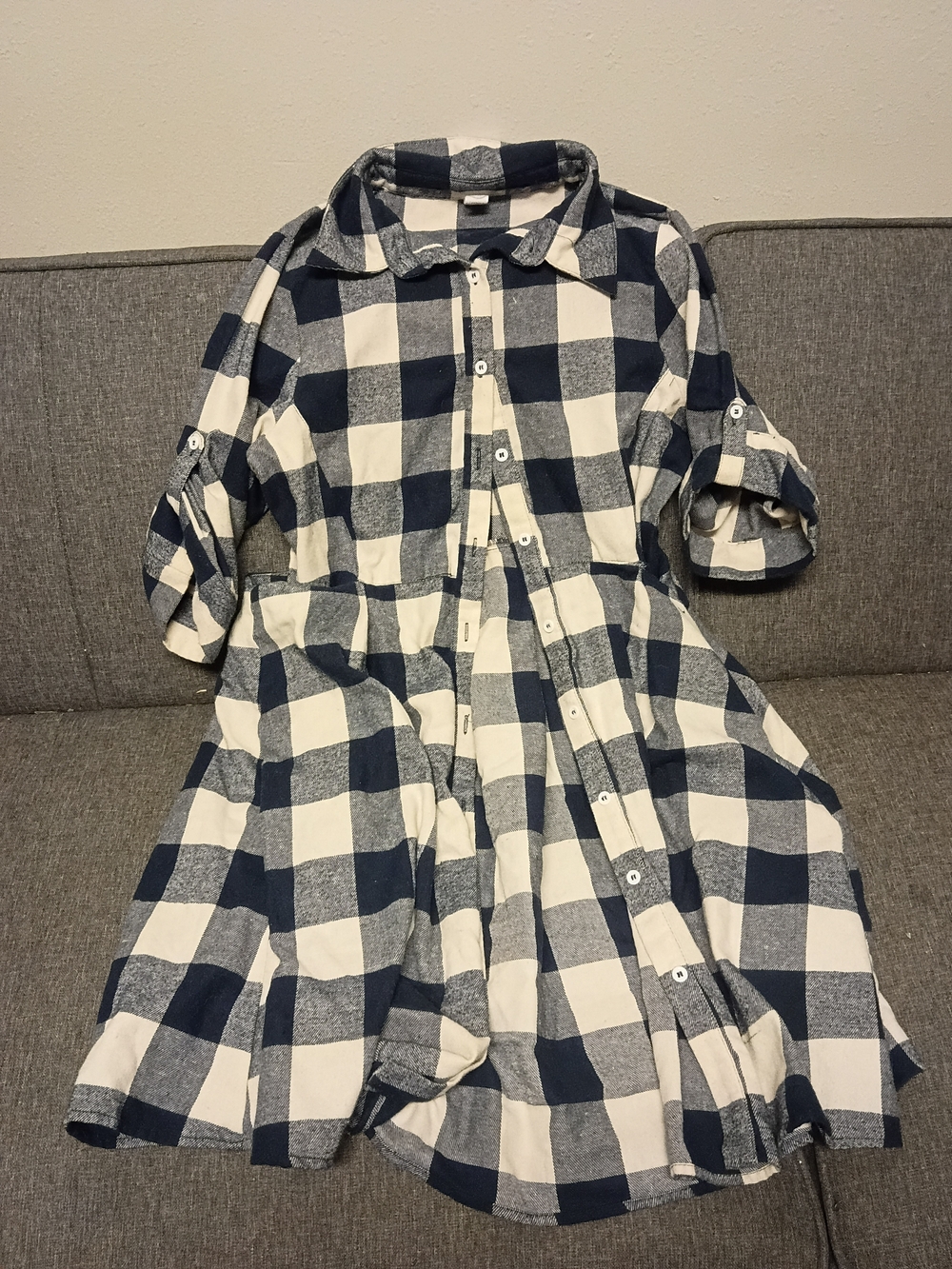Source Unknown Navy and White Buffalo Check Shirt Dress